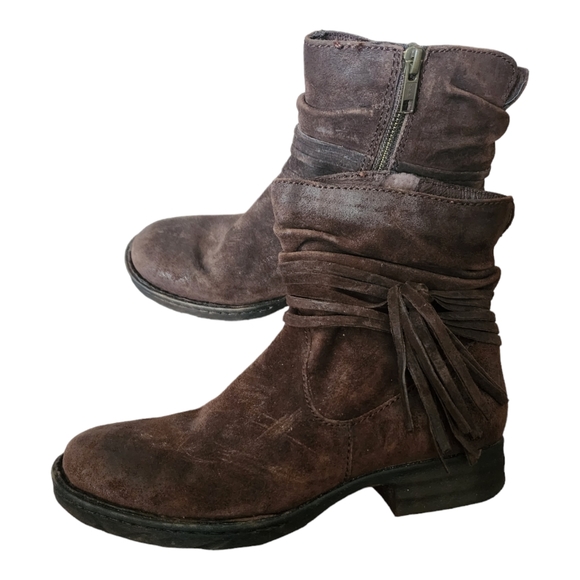 Born Shoes - Born Cross Suede Leather Fringe Booties